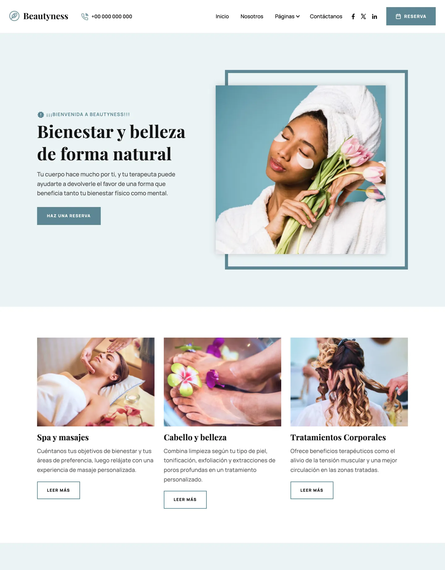 Plantilla de página web para belleza y estética